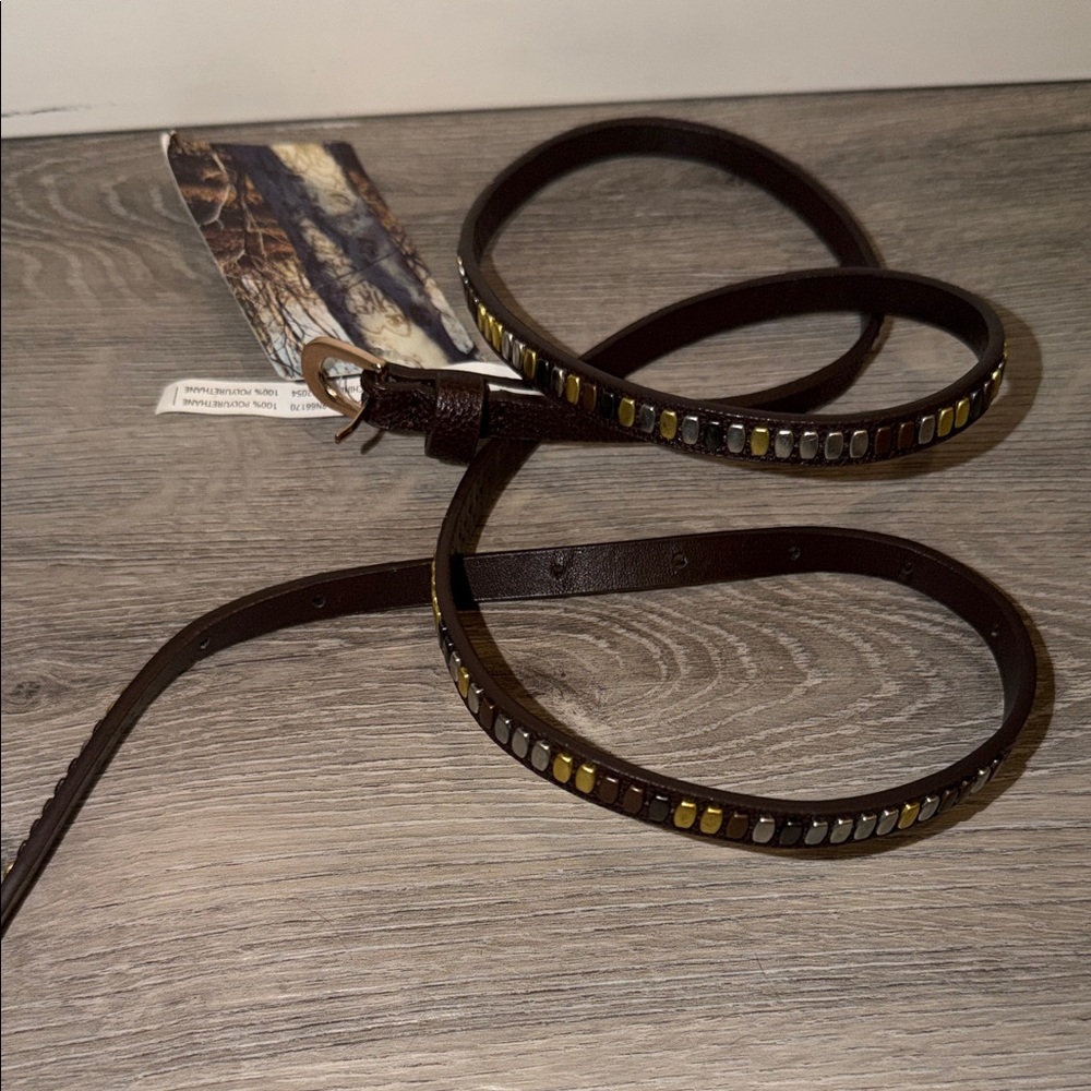 Urban Outfitters Dark Brown Leather Belt with Gold & Silver Studs